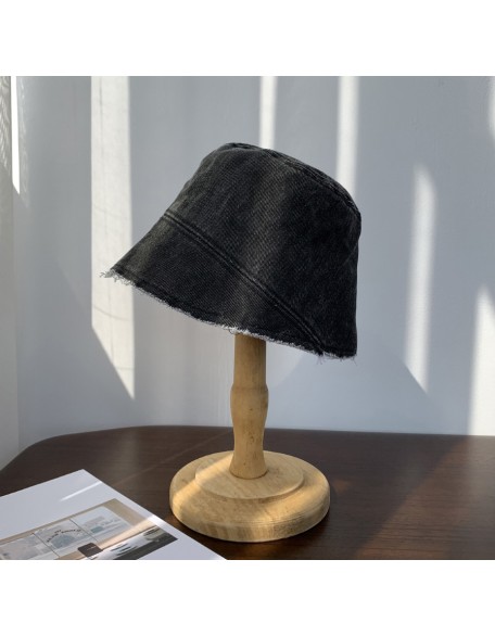 Washed denim frayed edge distressed fisherman style hat