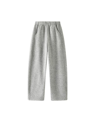 Fleece-Lined High-Waisted Slim-Fit Straight-Leg Curved Pants