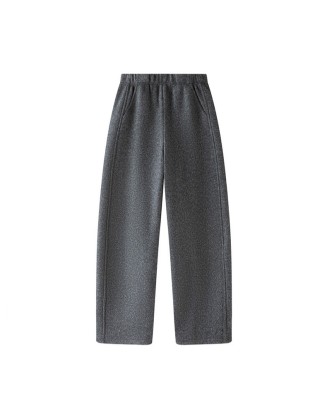 Fleece-Lined High-Waisted Slim-Fit Straight-Leg Curved Pants