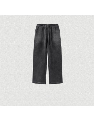 Fleece-Lined Thickened Straight-Leg Washed Sweatpants