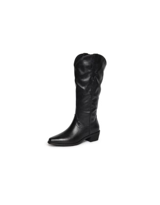 Platform Pointed-Toe Fleece-Lined Knee-High Boots