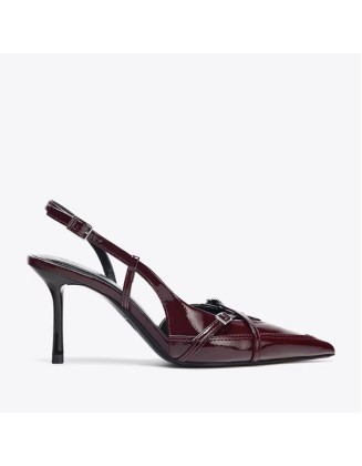 Black Buckle-Strap Embellished High-Heel Mules